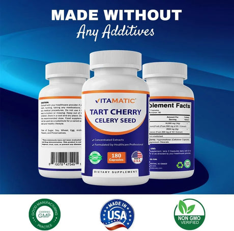 VITAMATIC - Vitamatic Tart Cherry with Celery Seed 180 Capsulas - The Red Vitamin MX - Suplementos Alimenticios - {{ shop.shopifyCountryName }}