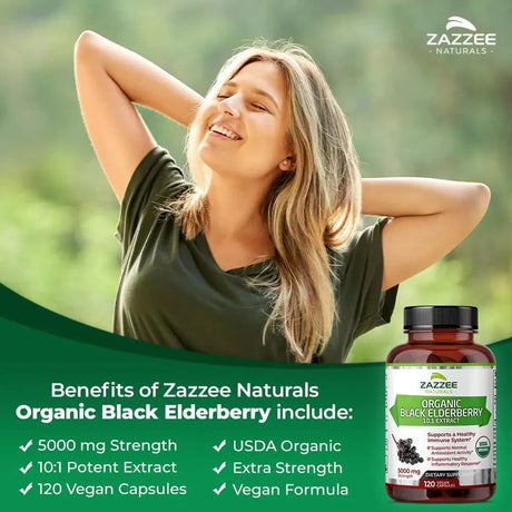 ZAZZEE NATURALS - Zazzee USDA Organic Black Elderberry 120 Capsulas - The Red Vitamin MX - Suplementos Alimenticios - {{ shop.shopifyCountryName }}