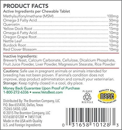 VET'S BEST - Vet's Best Healthy Coat Shed & Itch Relief Dog 50 Tabletas Masticables - The Red Vitamin MX - Remedios Para La Picazón De Perros - {{ shop.shopifyCountryName }}