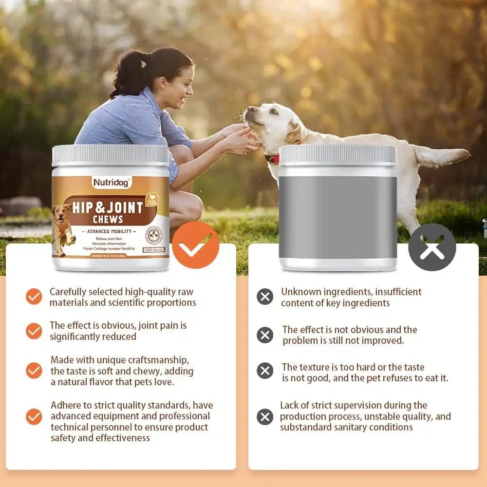 NUTRIDOG - Nutridog Hip and Joint Supplement for Dogs Duck 120 Masticables - The Red Vitamin MX - Cuidado De Cadera Y Articulaciones Para Perros - {{ shop.shopifyCountryName }}