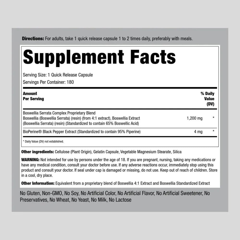 PIPING ROCK - Piping Rock Boswellia Extract 1200Mg. 180 Capsulas - The Red Vitamin MX - Suplementos Alimenticios - {{ shop.shopifyCountryName }}