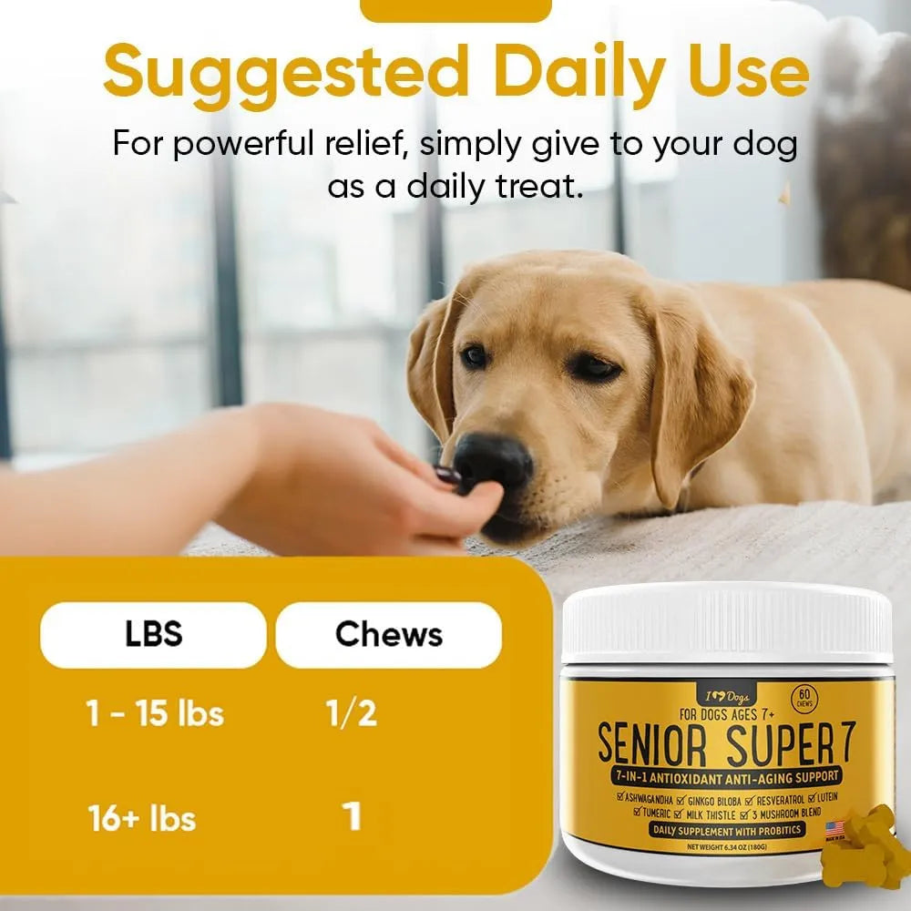 IHEARTDOGS - iHeartDogs Senior Super 7 Daily Dog Multivitamin 60 Masticables - The Red Vitamin MX - Multivitamínicos Para Perros - {{ shop.shopifyCountryName }}