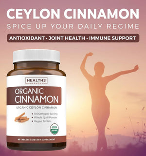 HEALTHS HARMONY - Healths Harmony USDA Organic Ceylon Cinnamon 1000Mg. 60 Tabletas - The Red Vitamin MX - Suplementos Alimenticios - {{ shop.shopifyCountryName }}