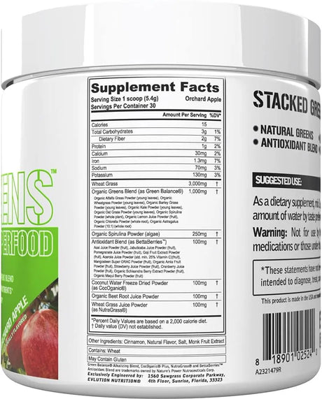 EVLUTION - Evlution Nutrition Stacked Greens 30 Servicios Orchard Apple 162Gr. - The Red Vitamin MX - Suplementos Alimenticios - {{ shop.shopifyCountryName }}