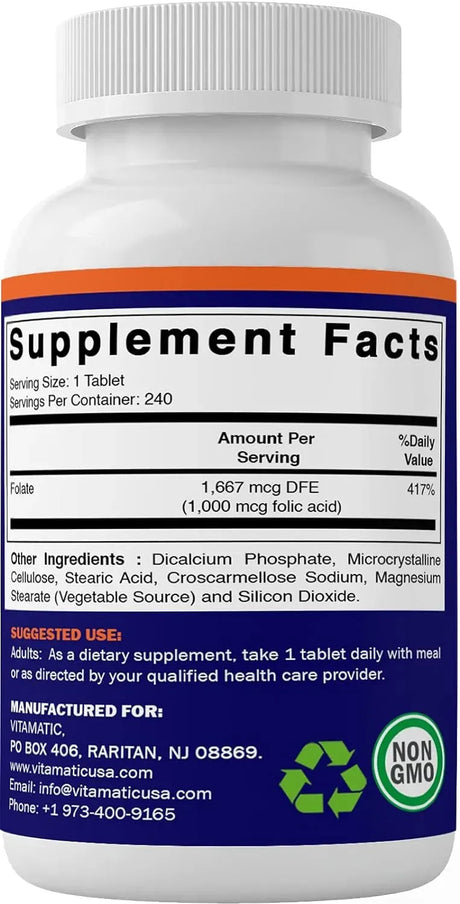 VITAMATIC - Vitamatic Folic Acid 1000mcg 240 Tabletas - The Red Vitamin MX - Suplementos Alimenticios - {{ shop.shopifyCountryName }}