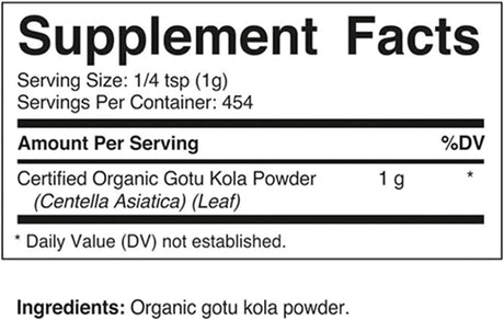 Vitamatic Certified USDA Organic Gotu Kola Powder 454Gr.