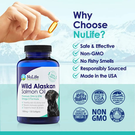 NULIFE - NuLife Pure Wild Alaskan Salmon Oil for Dogs 120 Capsulas Blandas - The Red Vitamin MX - Aceite De Pescado Para Perros - {{ shop.shopifyCountryName }}