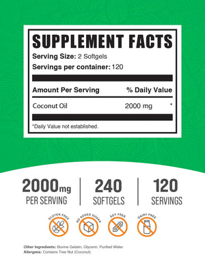 Bulk Supplements Coconut Oil 2000Mg. 240 Capsulas Blandas