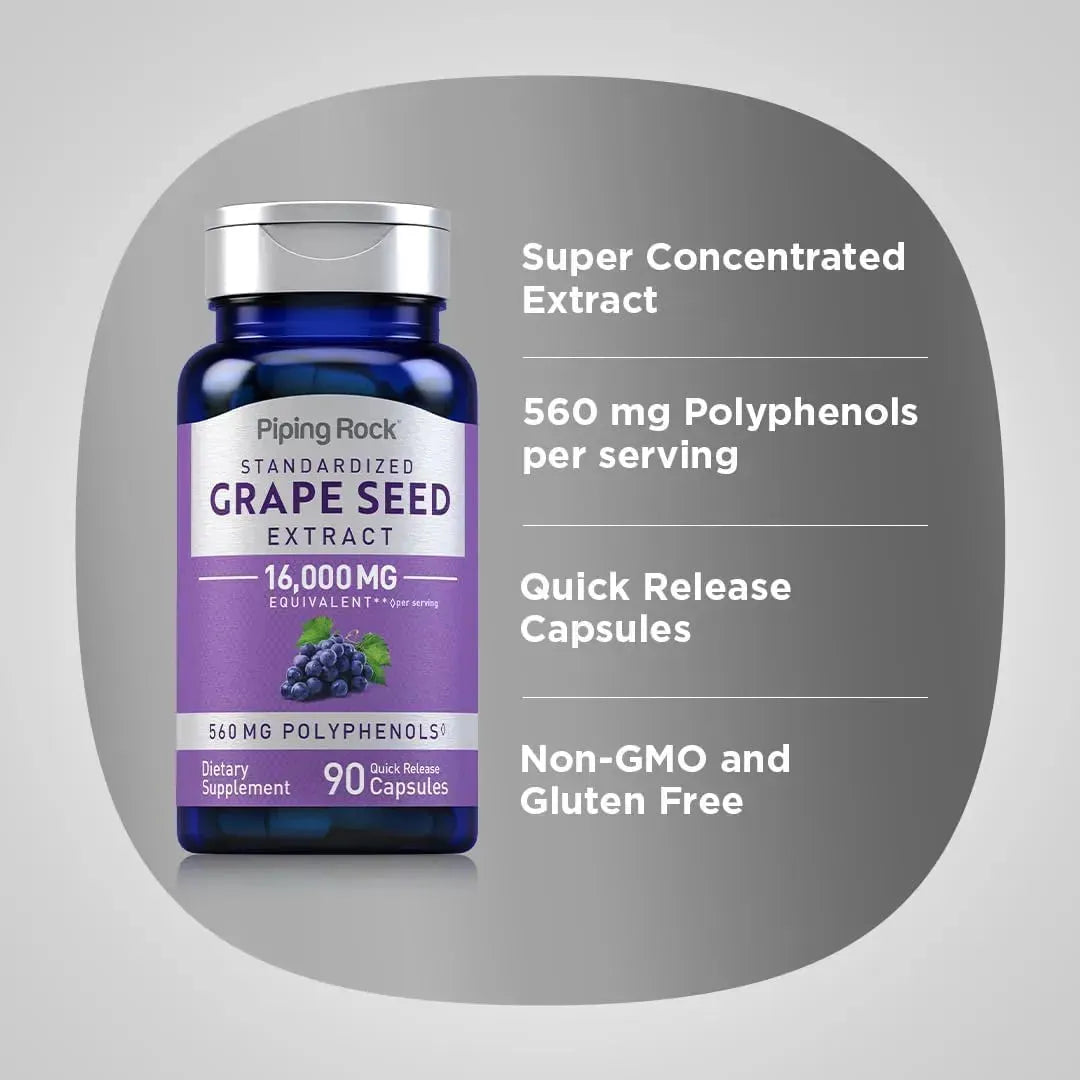 PIPING ROCK - Piping Rock Grape Seed Extract 16,000Mg. 90 Capsulas - The Red Vitamin MX - Suplementos Alimenticios - {{ shop.shopifyCountryName }}