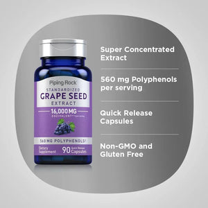 PIPING ROCK - Piping Rock Grape Seed Extract 16,000Mg. 90 Capsulas - The Red Vitamin MX - Suplementos Alimenticios - {{ shop.shopifyCountryName }}