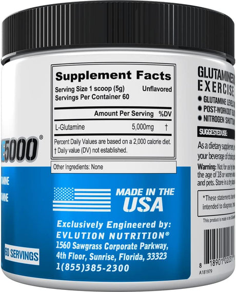 Evlution Pure Vegan L-Glutamine Powder Supplement 60 Servicios 500Gr. Unflavored