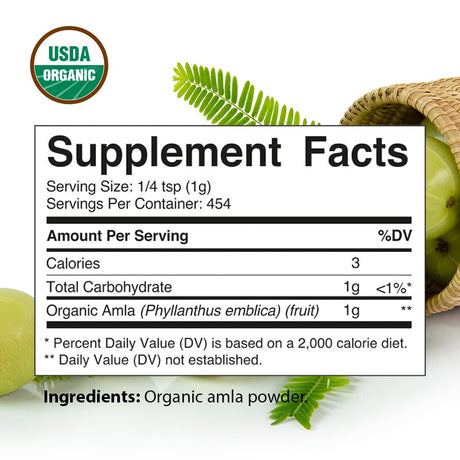 Vitamatic Certified USDA Organic Amla Berry Powder 454Gr.