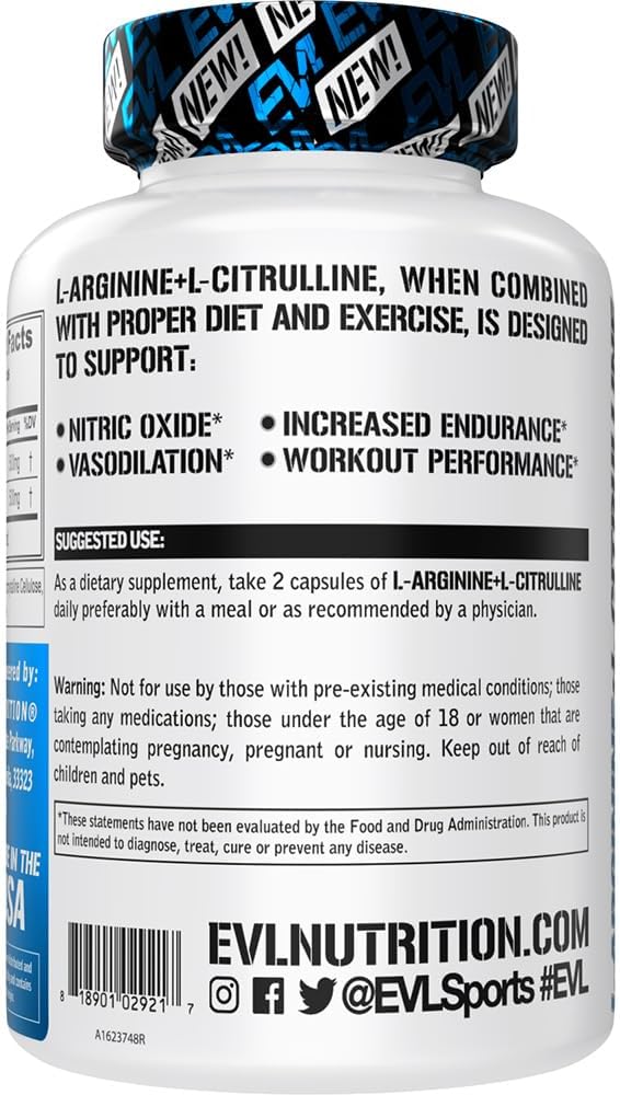Evlution Nutrition L-Arginine + L-Citrulline 120 Capsulas