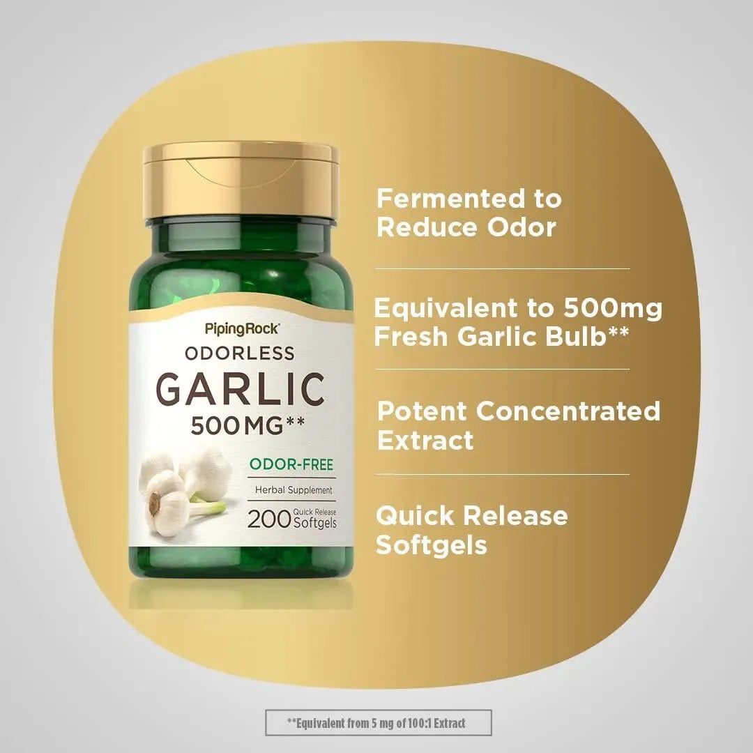 PIPING ROCK - Piping Rock Odorless Garlic 500Mg. 200 Capsulas Blandas - The Red Vitamin MX - Suplementos Alimenticios - {{ shop.shopifyCountryName }}