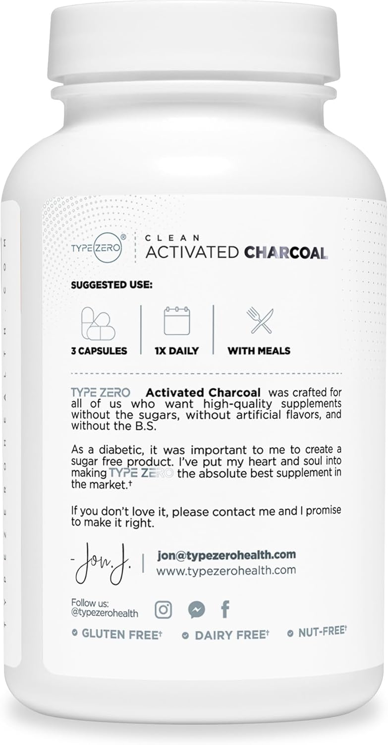 Type Zero Activated Charcoal 780Mg. 180 Capsulas