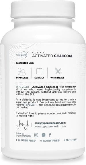 Type Zero Activated Charcoal 780Mg. 180 Capsulas