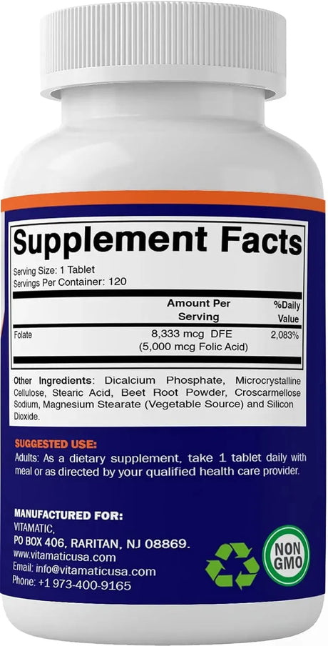VITAMATIC - Vitamatic Folic Acid 5Mg. 120 Tabletas 2 Pack - The Red Vitamin MX - Suplementos Alimenticios - {{ shop.shopifyCountryName }}