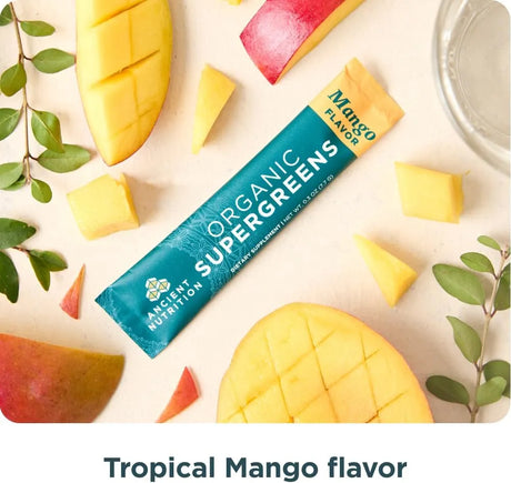 ANCIENT NUTRITION - Ancient Nutrition SuperGreens Powder with Probiotics Organic Mango Flavor 16 Paquetes - The Red Vitamin MX - Suplementos Alimenticios - {{ shop.shopifyCountryName }}