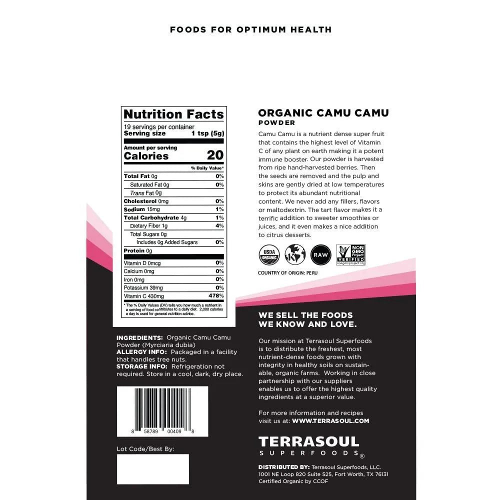 TERRASOUL SUPERFOODS - Terrasoul Superfoods Organic Camu Camu Powder 99Gr. 2 Pack - The Red Vitamin MX - Suplementos Alimenticios - {{ shop.shopifyCountryName }}