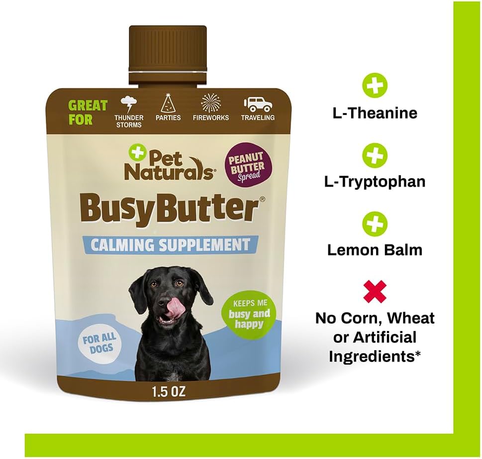 Pet Naturals BusyButter Easy Squeeze Calming Peanut Butter for Dogs 42Gr. 6 Pack