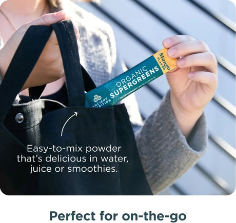 ANCIENT NUTRITION - Ancient Nutrition SuperGreens Powder with Probiotics Organic Mango Flavor 16 Paquetes - The Red Vitamin MX - Suplementos Alimenticios - {{ shop.shopifyCountryName }}