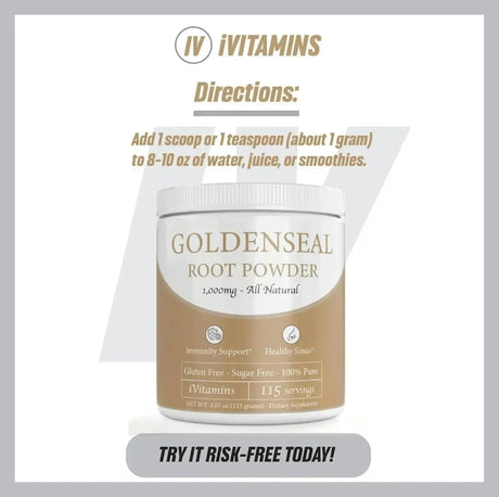 IVITAMINS - iVitamins Goldenseal Powder 115 Servicios - The Red Vitamin MX - Suplementos Alimenticios - {{ shop.shopifyCountryName }}