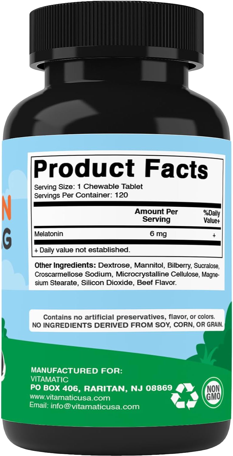 Vitamatic Melatonin for Dogs Beef Flavor 6Mg. 120 Tabletas Masticables