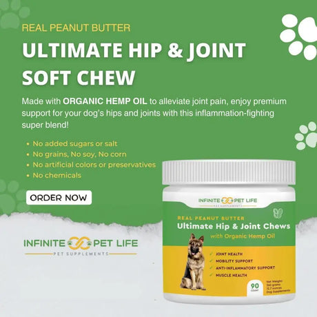 INFINITE PET - Infinite Pet Ultimate Hip and Joint Supplement for Dogs Peanut Butter 90 Masticables - The Red Vitamin MX - Cuidado De Cadera Y Articulaciones Para Perros - {{ shop.shopifyCountryName }}