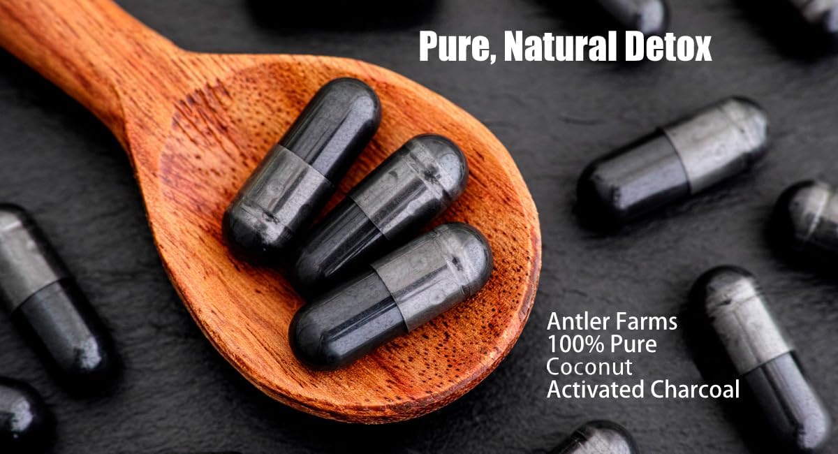 Antler Farms 100% Pure Coconut Activated Charcoal 260Mg. 180 Capsulas