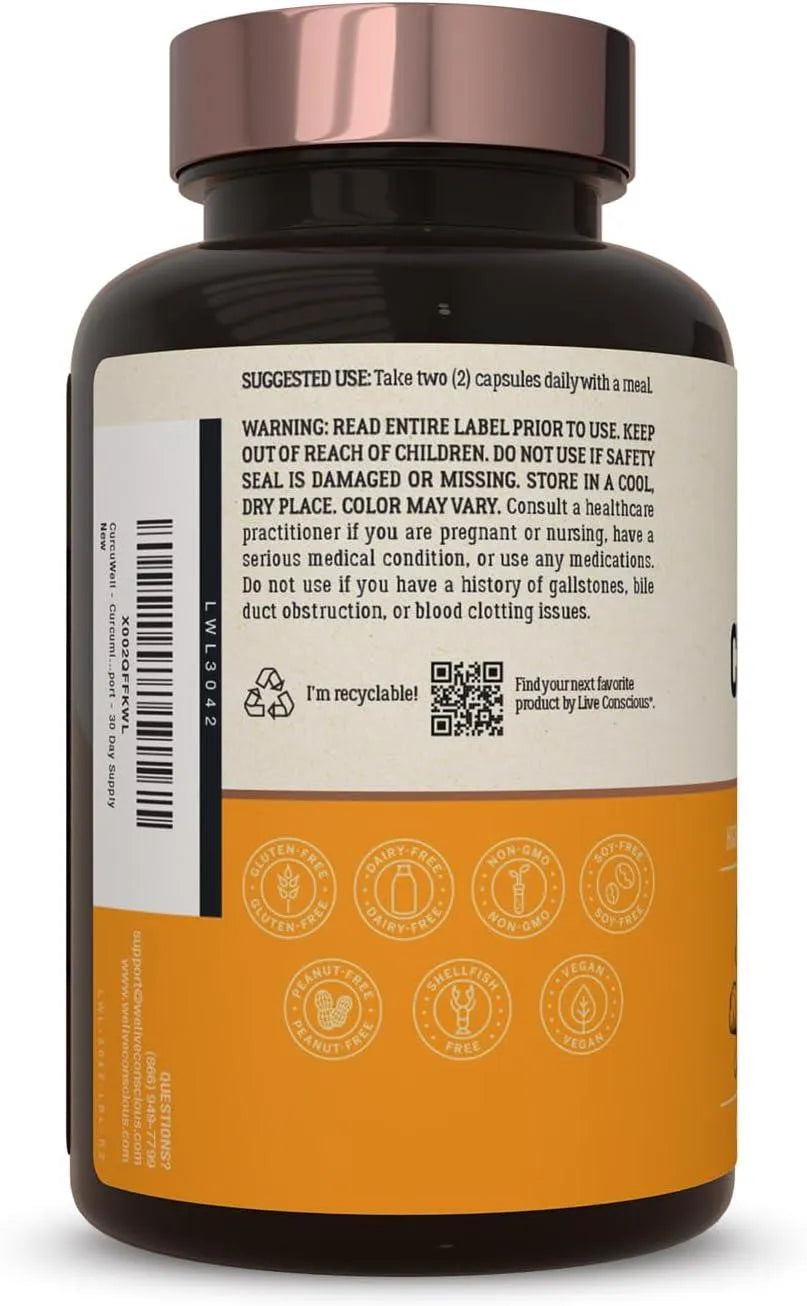 LIVE CONSCIOUS - Live Conscious CurcuWell Curcumin and Boswellia Blend 60 Capsulas - The Red Vitamin MX - Suplementos Alimenticios - {{ shop.shopifyCountryName }}