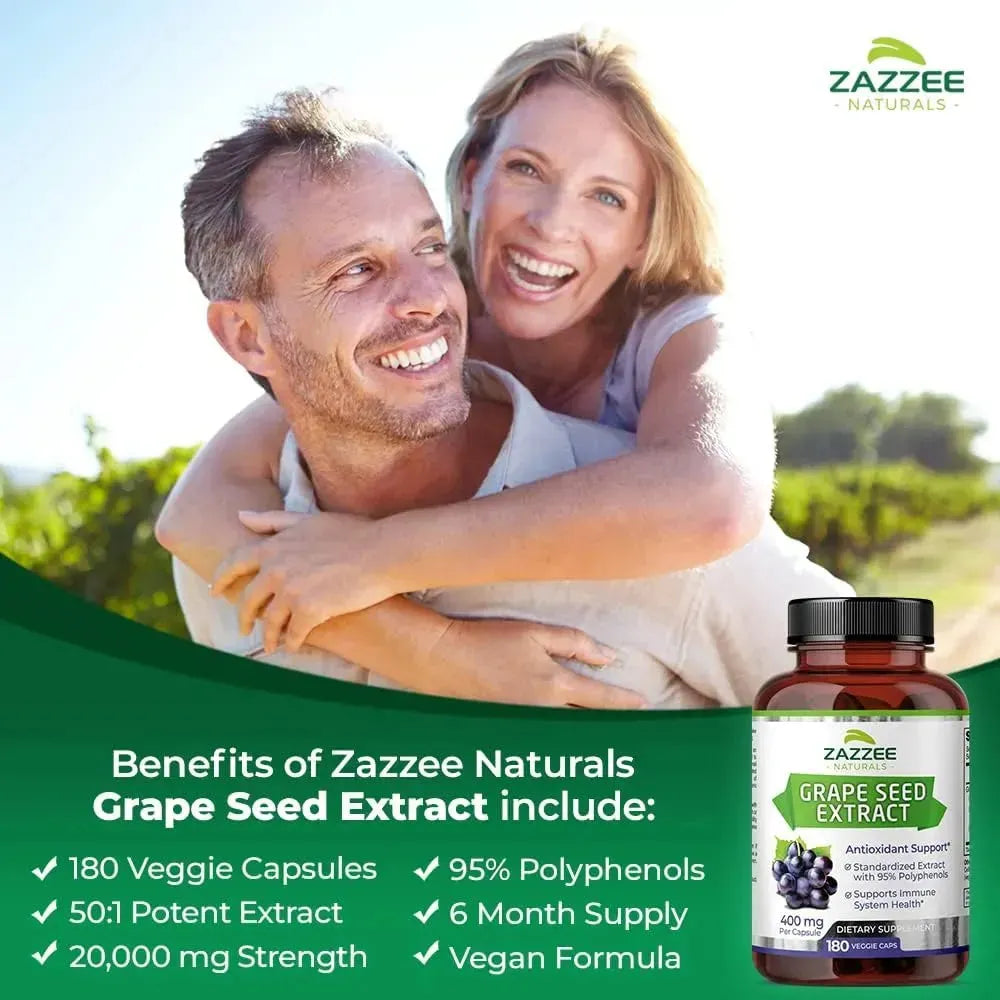 ZAZZEE NATURALS - Zazzee High Strength Grape Seed 50:1 Extract 180 Capsulas - The Red Vitamin MX - Suplementos Alimenticios - {{ shop.shopifyCountryName }}