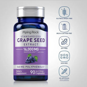 PIPING ROCK - Piping Rock Grape Seed Extract 16,000Mg. 90 Capsulas - The Red Vitamin MX - Suplementos Alimenticios - {{ shop.shopifyCountryName }}