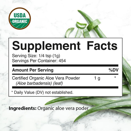 Vitamatic Certified USDA Organic Aloe Vera Powder 454Gr.