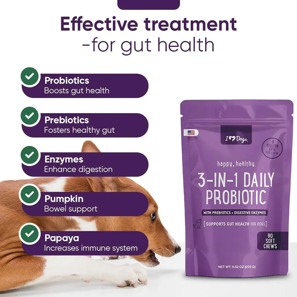 IHEARTDOGS - iHeartDogs 3-in-1 Probiotic for Dogs 90 Masticables - The Red Vitamin MX - Probióticos Para Perros - {{ shop.shopifyCountryName }}