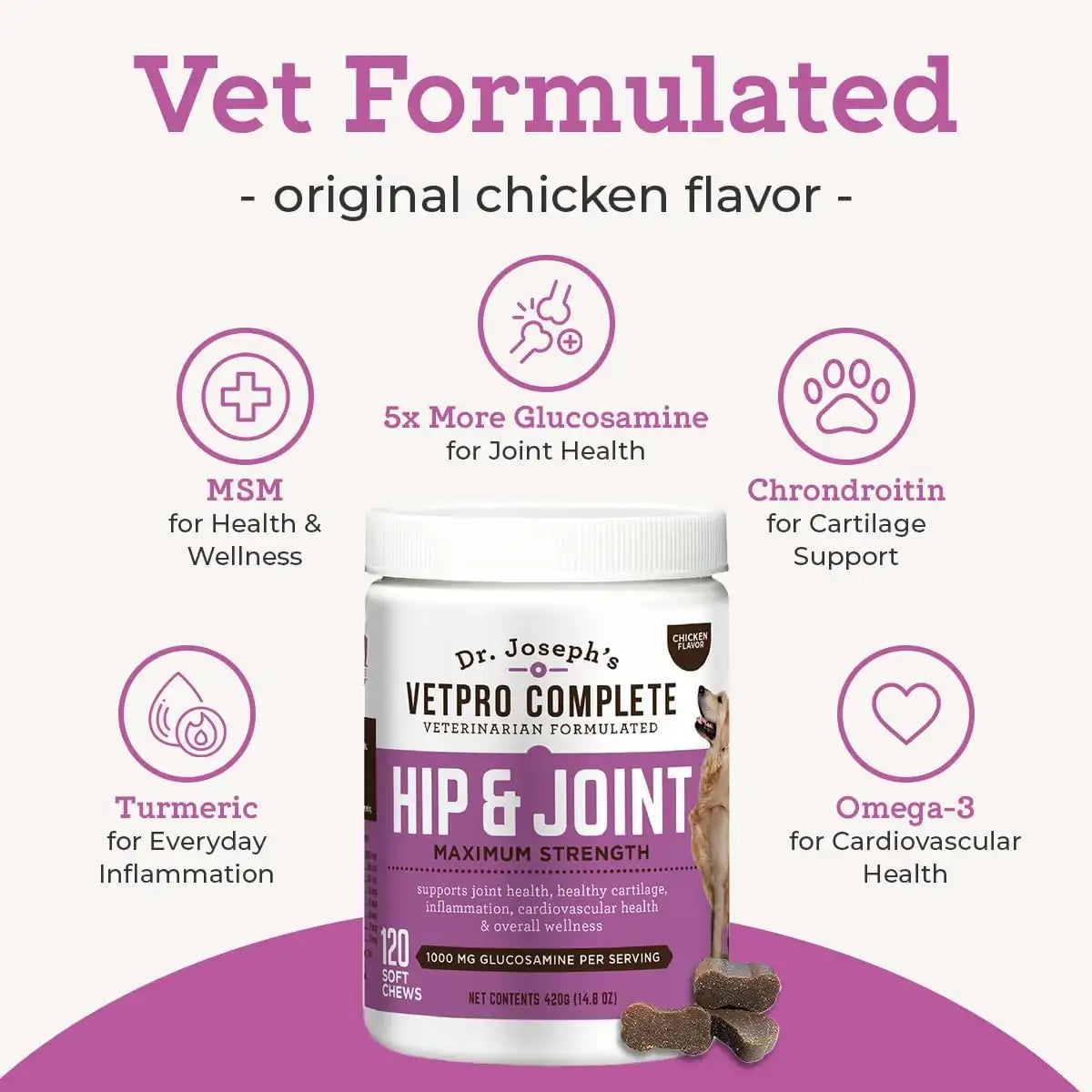DR. JOSEPH'S - Dr. Joseph's VetPro Complete Dog Hip and Joint Chicken Flavored 120 Masticables - The Red Vitamin MX - Cuidado De Cadera Y Articulaciones Para Perros - {{ shop.shopifyCountryName }}