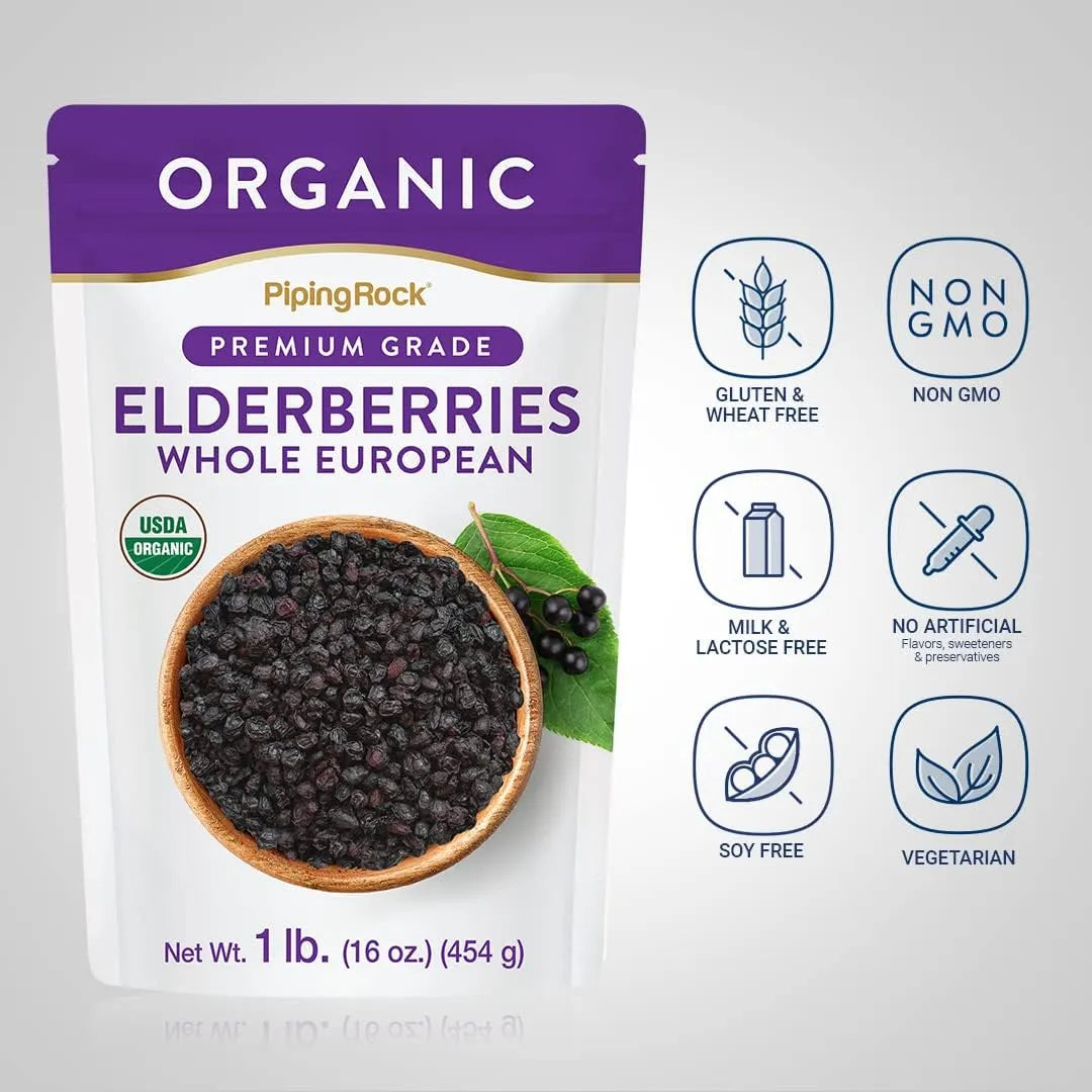 PIPING ROCK - Piping Rock Elderberries Dried Organic 454Gr. - The Red Vitamin MX - Suplementos Alimenticios - {{ shop.shopifyCountryName }}