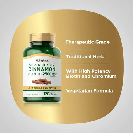 PIPING ROCK - Piping Rock Ceylon Cinnamon 2500Mg. 120 Capsulas - The Red Vitamin MX - Suplementos Alimenticios - {{ shop.shopifyCountryName }}