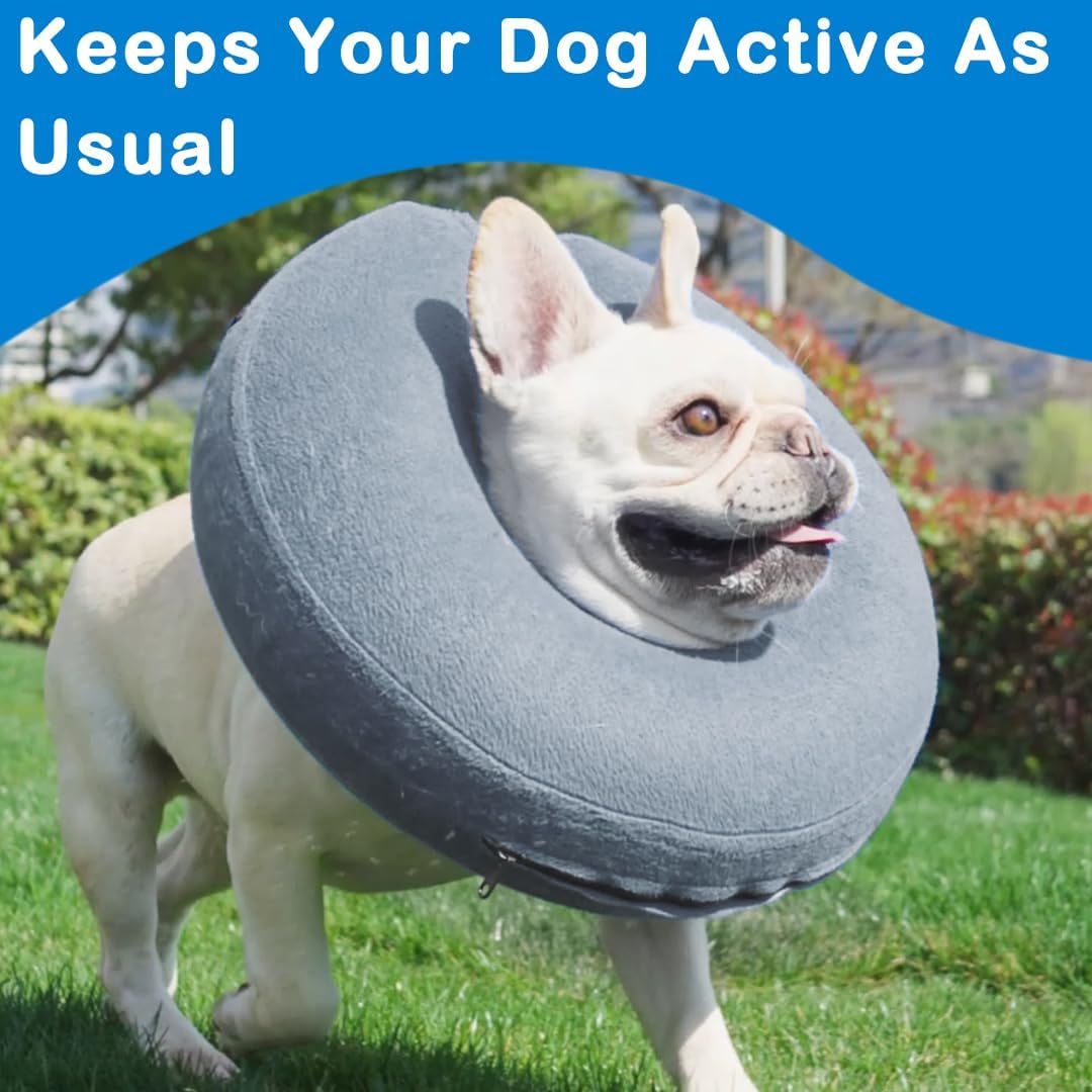 Infisu Soft Dog Cone Collar Inflatable GREY MEDIUM 8"-12"