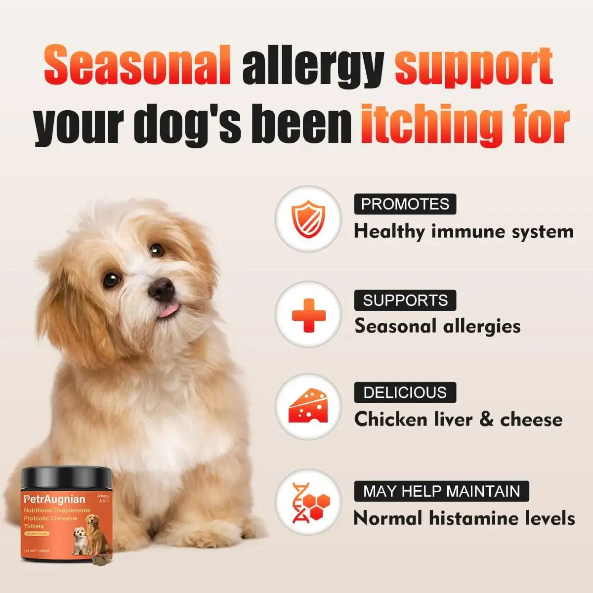 PETRAUGNIAN - PetrAugnian Allergy & Itch Relief for Dogs 100 Masticables - The Red Vitamin MX - Remedios Para La Picazón De Perros - {{ shop.shopifyCountryName }}