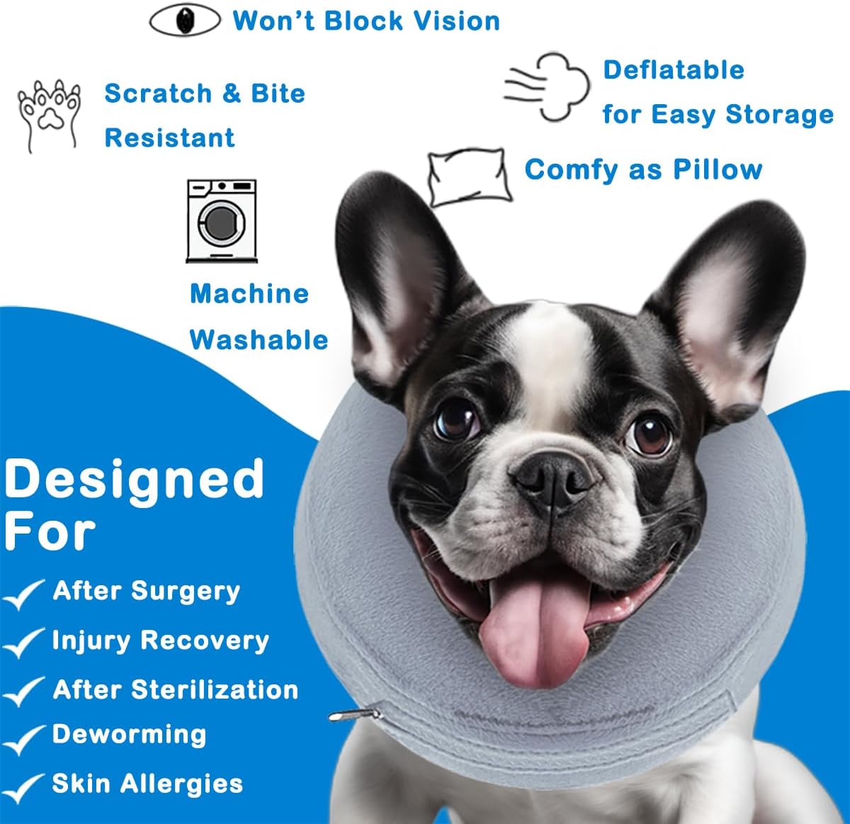 Infisu Soft Dog Cone Collar Inflatable GREY EXTRA LARGE 18"-23"