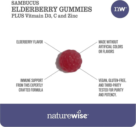 NATUREWISE - NatureWise Elderberry Gummies with Vitamin C + D3 + Zinc 60 Gomitas - The Red Vitamin MX - Suplementos Alimenticios - {{ shop.shopifyCountryName }}
