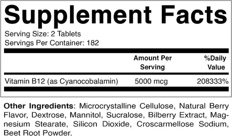Vitamatic Vitamin B12 5000mcg Fast Dissolve 365 Tabletas