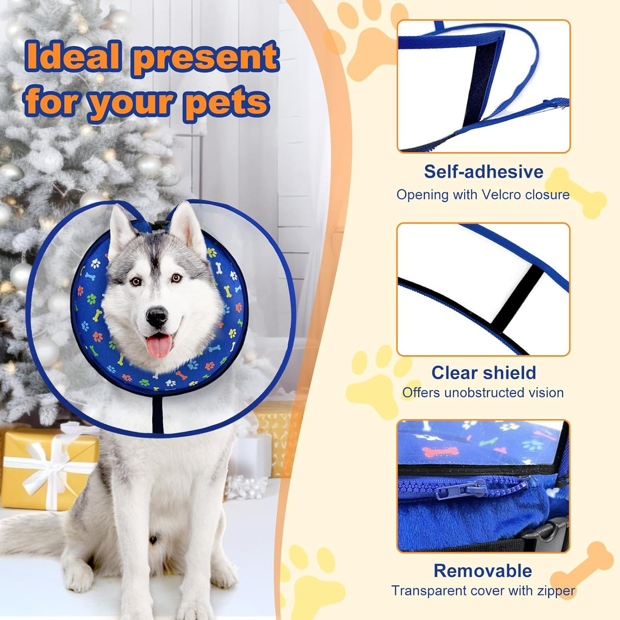Uaidie Dog Cone Collar with Enhanced Anti-Licking BLUE MEDIUM