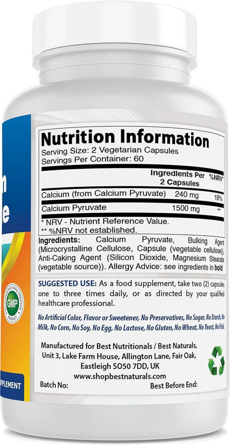 BEST NATURALS - Best Naturals Calcium Pyruvate 750Mg. 120 Capsulas - The Red Vitamin MX - Suplementos Alimenticios - {{ shop.shopifyCountryName }}