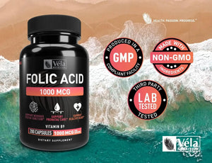 VELA NUTRITION - Vela Folic Acid 1000mcg 200 Capsulas - The Red Vitamin MX - Suplementos Alimenticios - {{ shop.shopifyCountryName }}