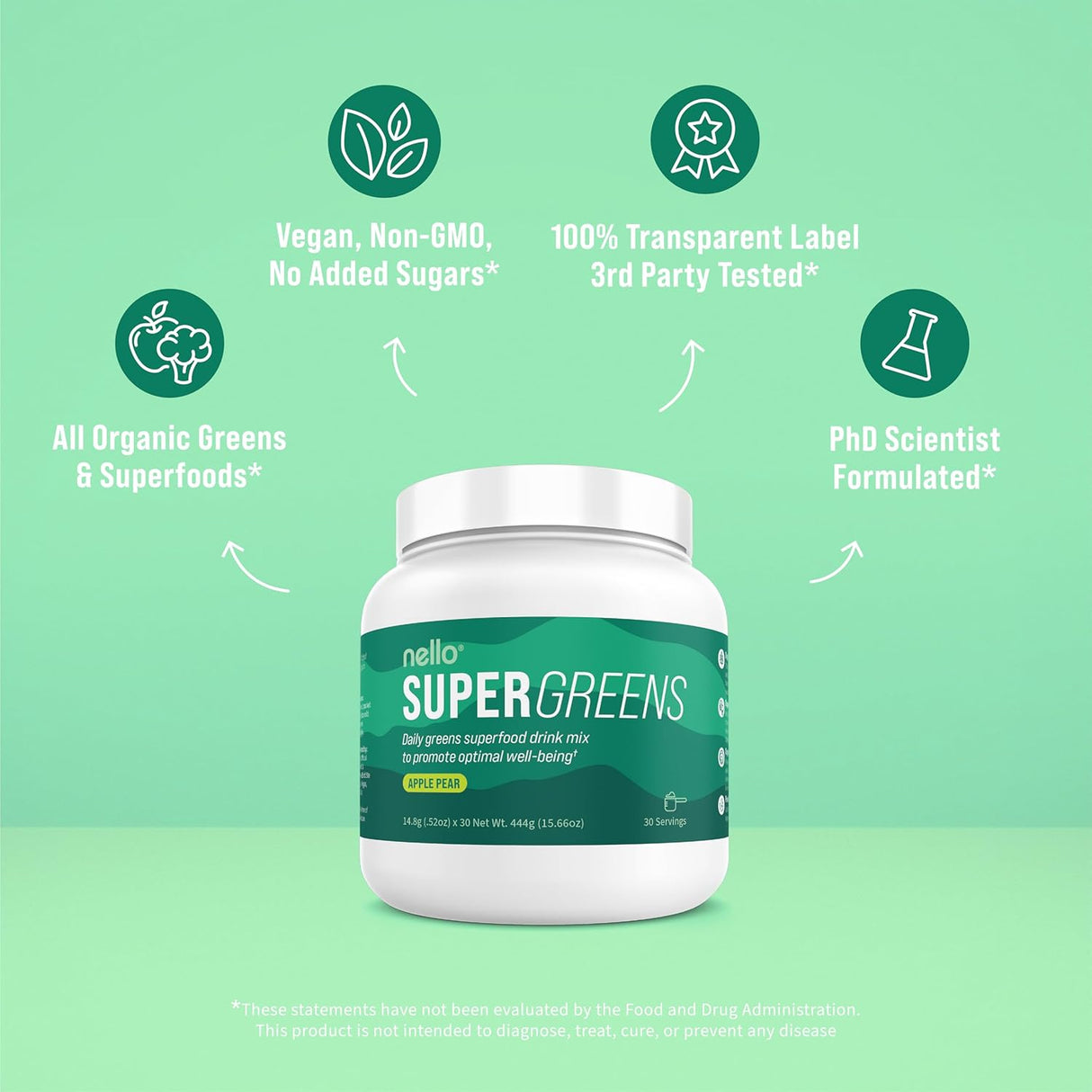 Nello Supergreens 30 Servicios Apple Pear 444Gr.