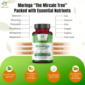 ORGANIC AURA - Organic Aura Moringa Leaf 1500Mg. 150 Capsulas - The Red Vitamin MX - Suplementos Alimenticios - {{ shop.shopifyCountryName }}