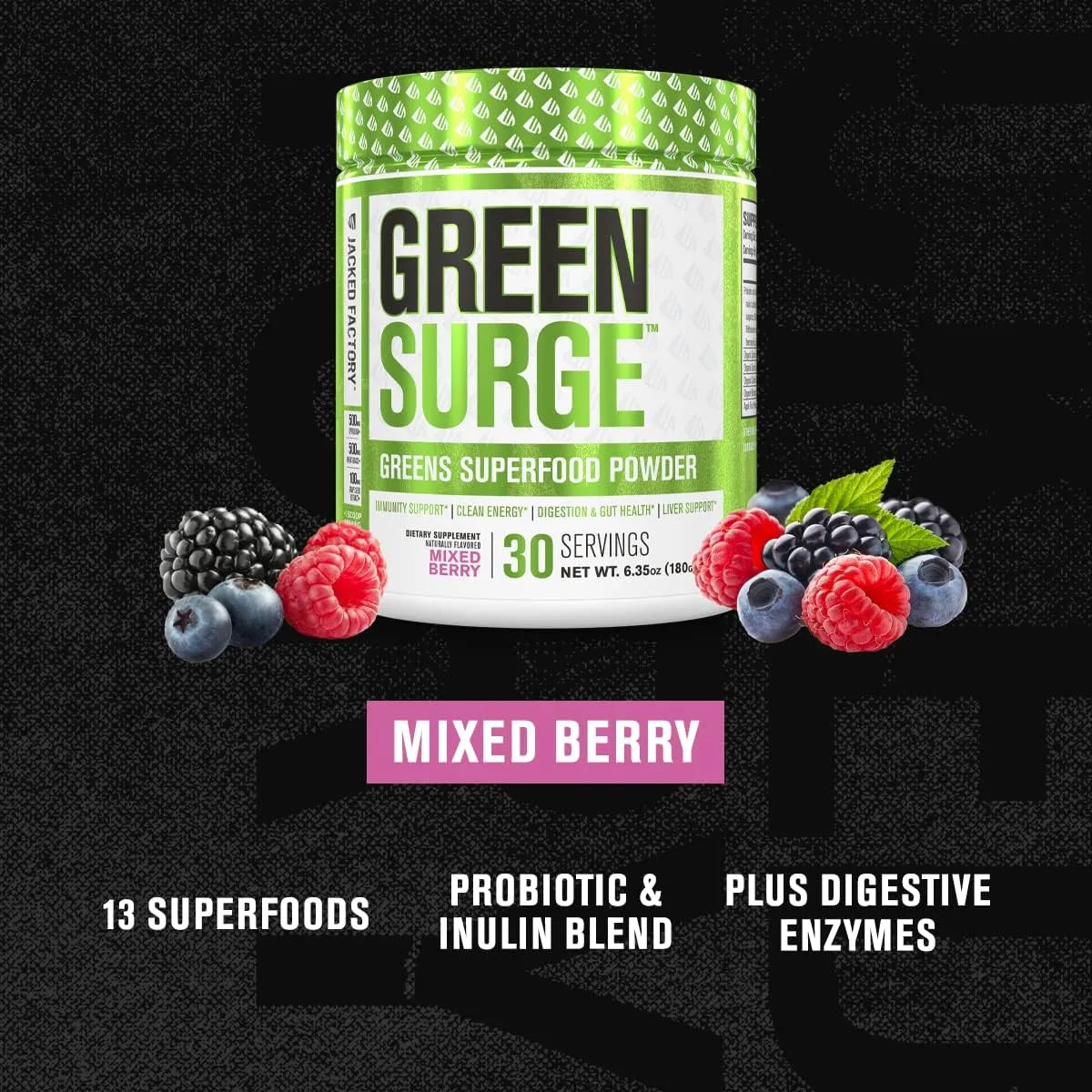 JACKED FACTORY - Jacked Factory Green Surge Green Superfood Powder 30 Servicios Mixed Berry 180Gr. - The Red Vitamin MX - Suplementos Alimenticios - {{ shop.shopifyCountryName }}