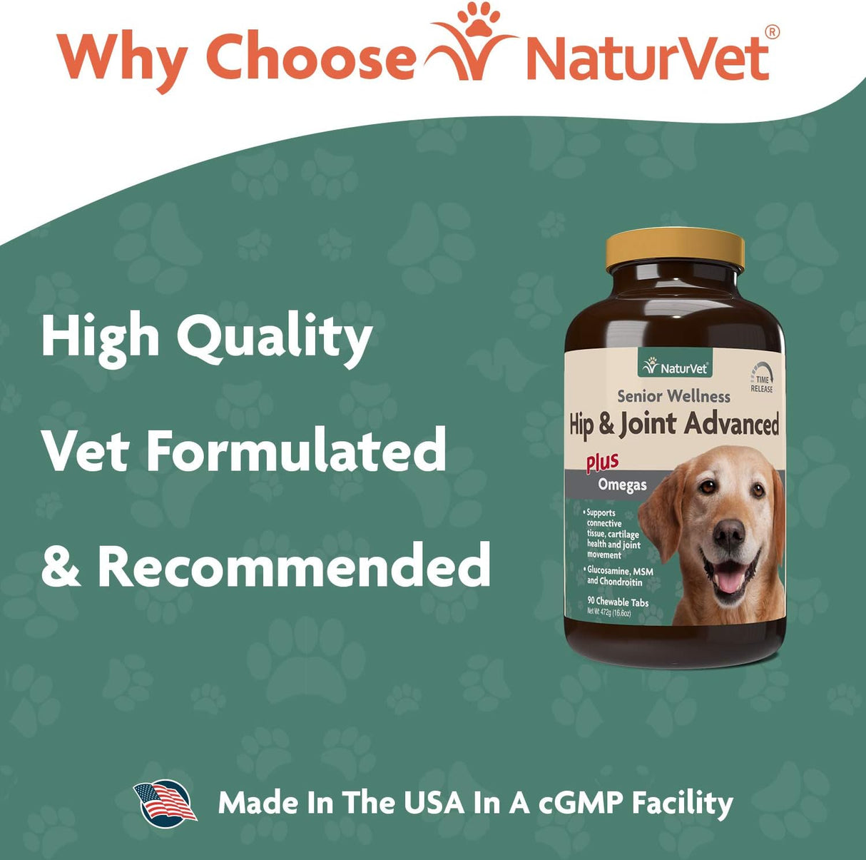 NaturVet Senior Wellness Hip & Joint Advanced Plus Omegas 90 Tabletas