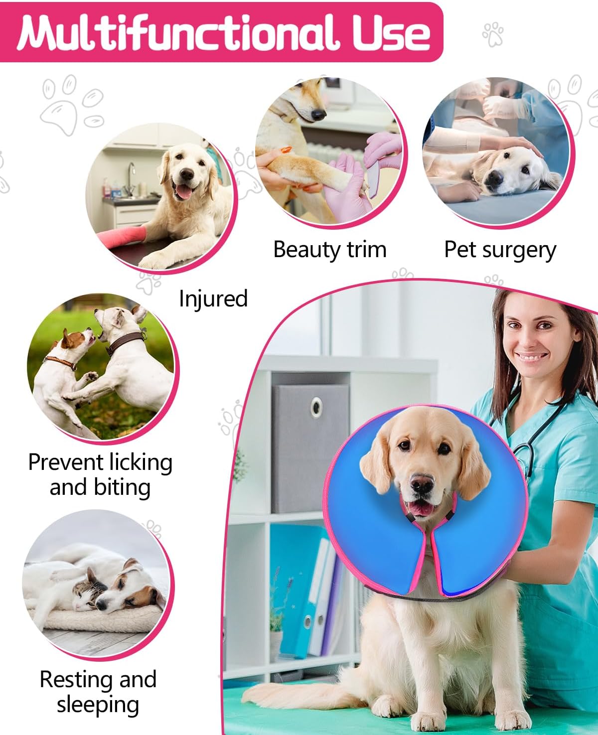 MIDOG Inflatable Dog Cone Collar PinkBlue LARGE Neck 14"-18"